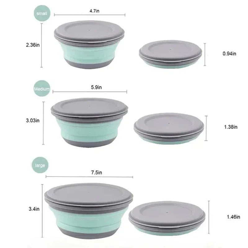 Three piece collapsible silicone folding camping bowl set in varying sizes for outdoor travel — view 5