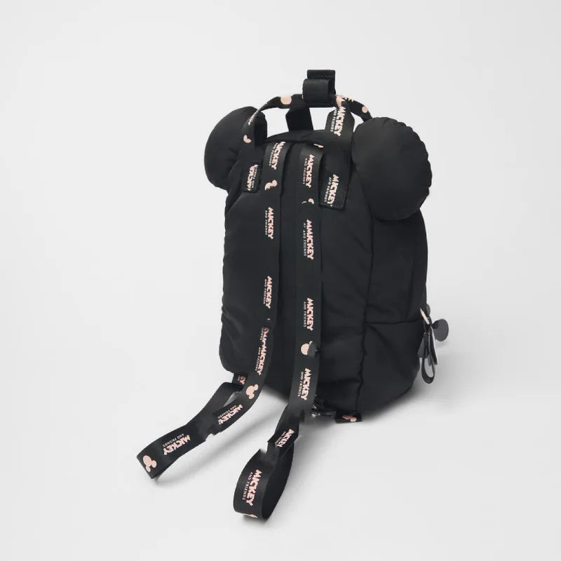 Luxury kids school backpack featuring Mickey Mouse design with raised ears and zippered front pocket — view 3