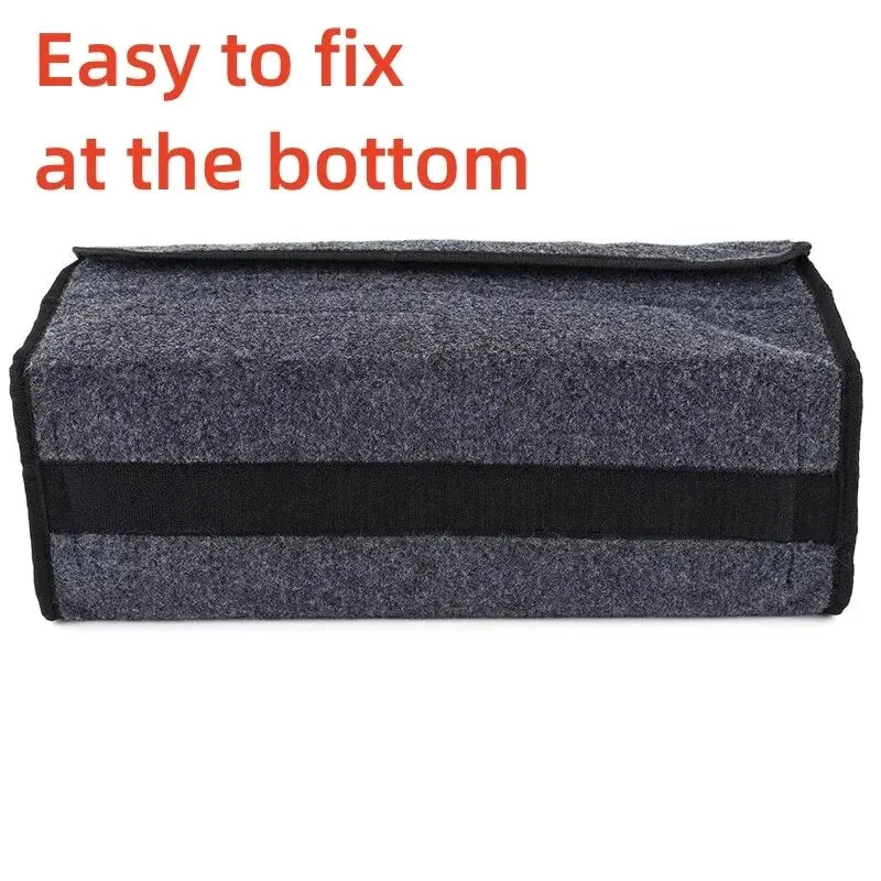 Car trunk organizer in large grey soft felt with anti-slip base and spacious storage compartments — view 4