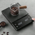 Auto timer coffee scale with bright digital LED display and scratch resistant black frosted finish
