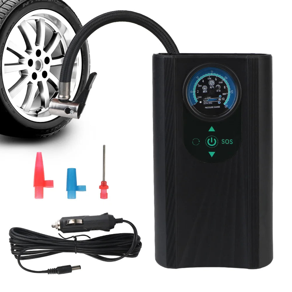 Handheld 12V electric air compressor and black portable tire pump for cars and motorcycles. — view 2