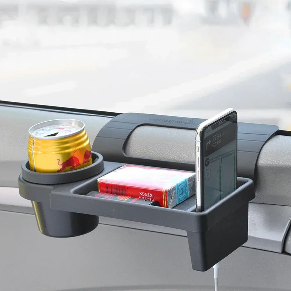 Black plastic multifunctional car side door hanging organizer with built in cup and phone holder — view 3
