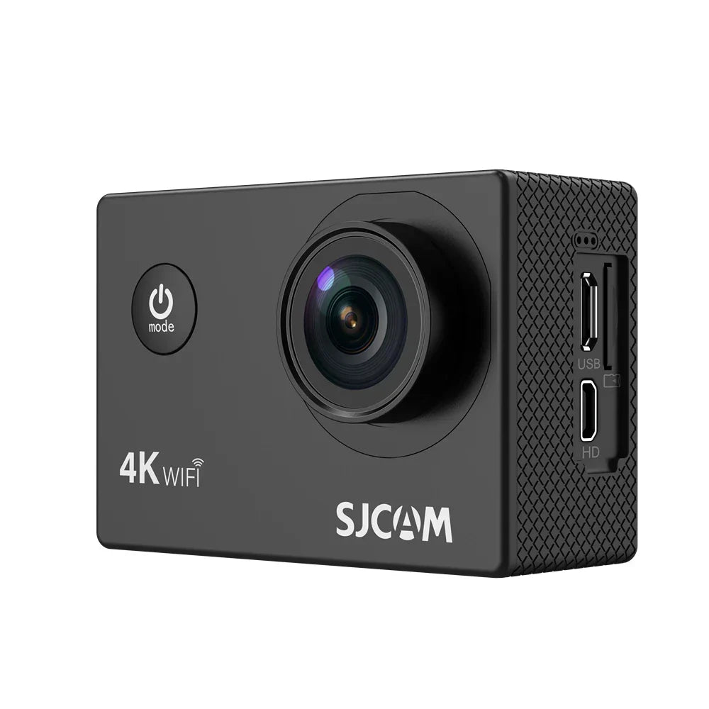 Black 4K Ultra HD action camera inside a clear 30-meter waterproof protective housing