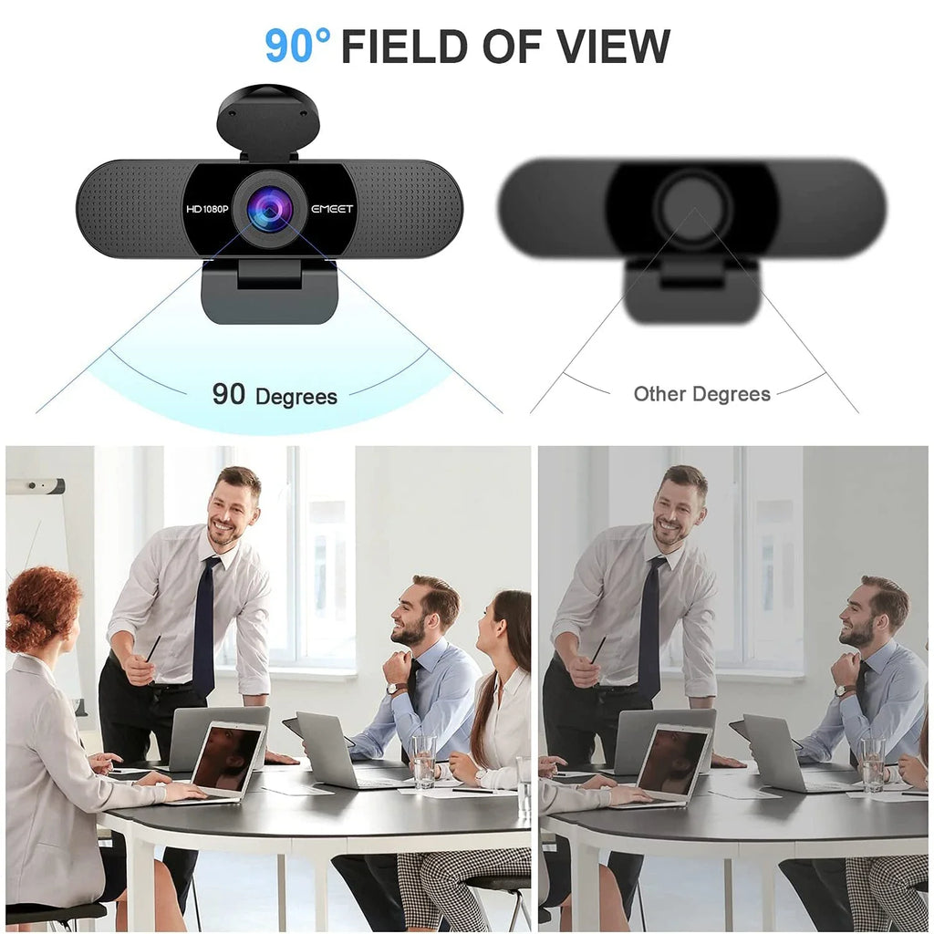 1080P HD USB webcam in black with dual noise-canceling microphones and privacy cover — view 4