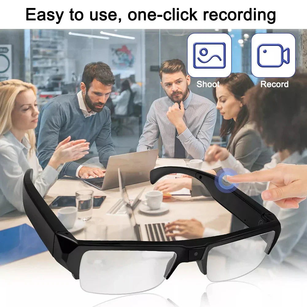 Black 1080P HD mini camera glasses with built-in discreet video recorder and lightweight wearable frame — view 5