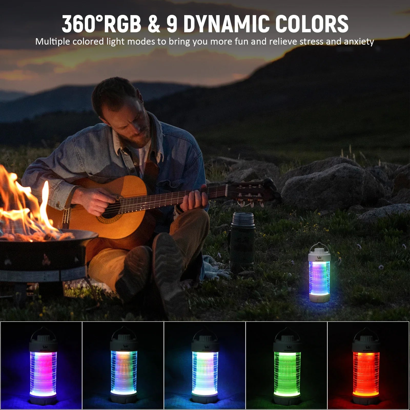 Wurkkos CL01 RGB camping lantern with adjustable light settings, power bank, and hanging hook — view 4