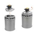 Outdoor pot burner stove system in grey, compact stainless steel and aluminum camping cookware