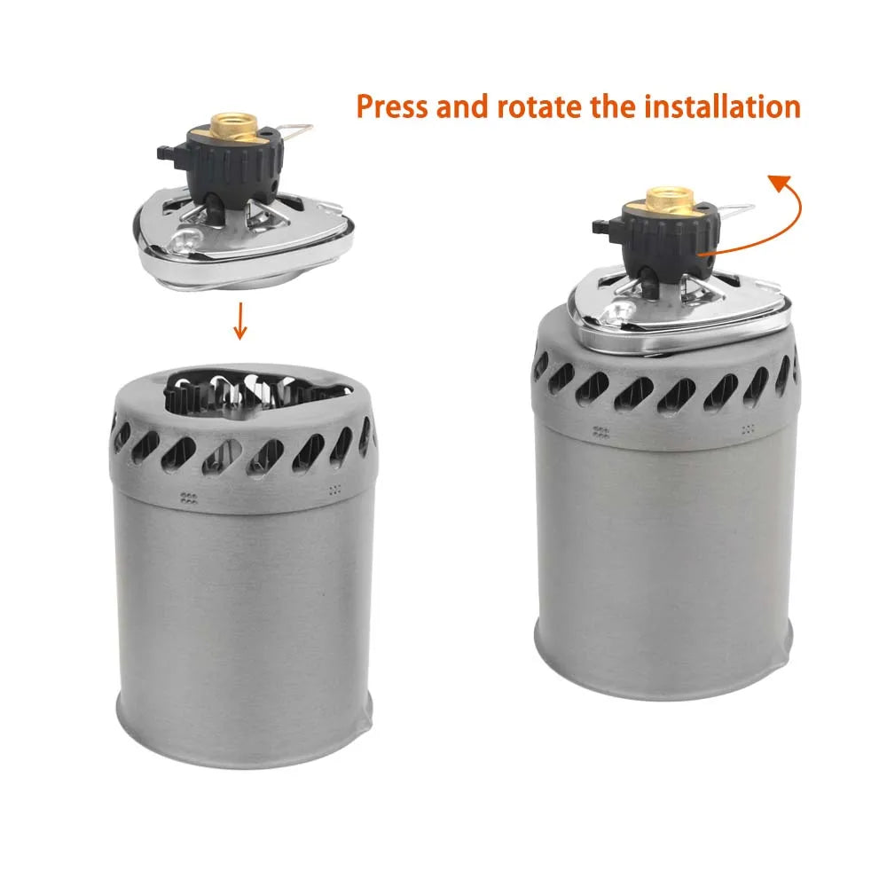 Outdoor pot burner stove system in grey, compact stainless steel and aluminum camping cookware — view 3