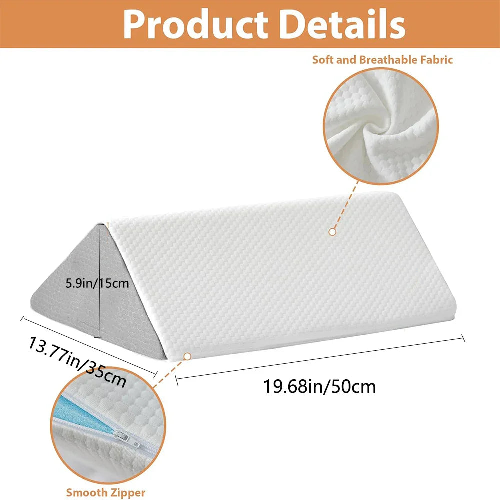 White and gray memory foam wedge pillow for bedridden support, leg elevation, and recovery — view 4