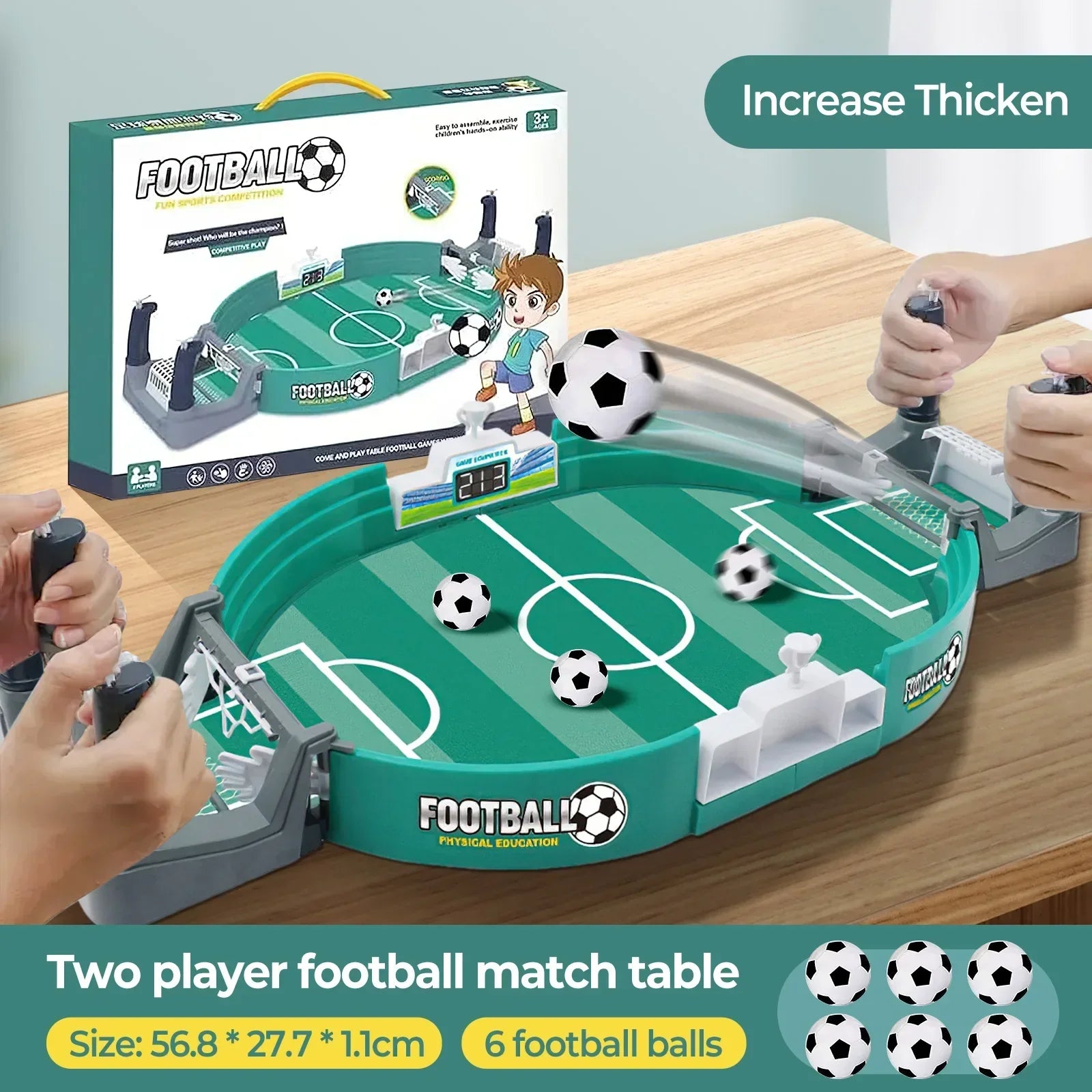 Tabletop soccer board game in a compact portable design with player rods for family entertainment — view 2
