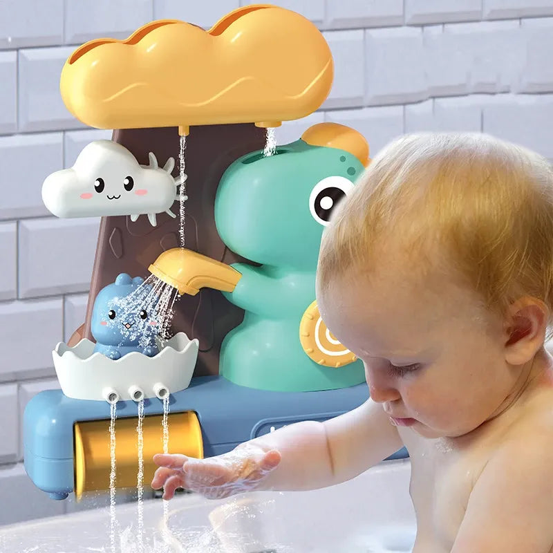 Dino mama bath toy in durable plastic with spinning water wheels and secure suction cups — view 4
