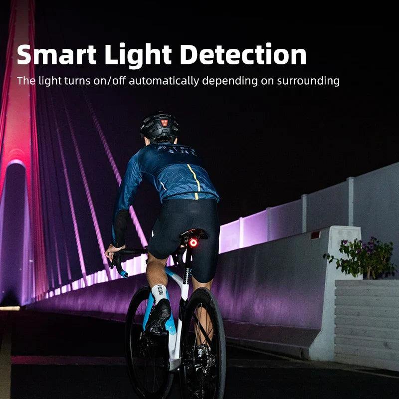 Black auto brake sensing bicycle rear light made of aluminum alloy with red LED illumination — view 4