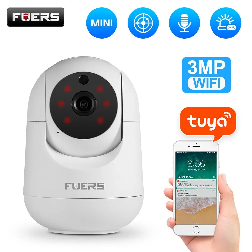 Smart WiFi baby monitor camera with compact white design and rotating lens for nursery