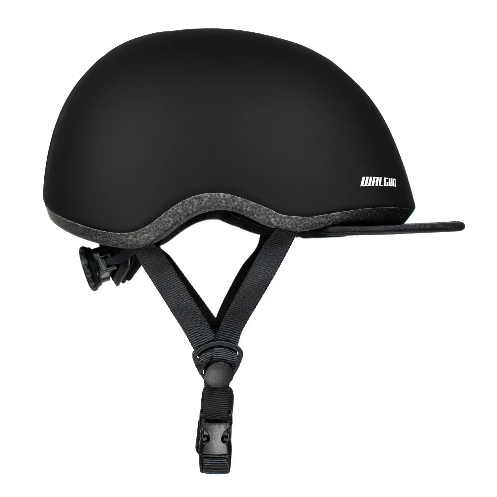 Black vintage style urban cycling helmet with removable sun brim and bug net — view 3