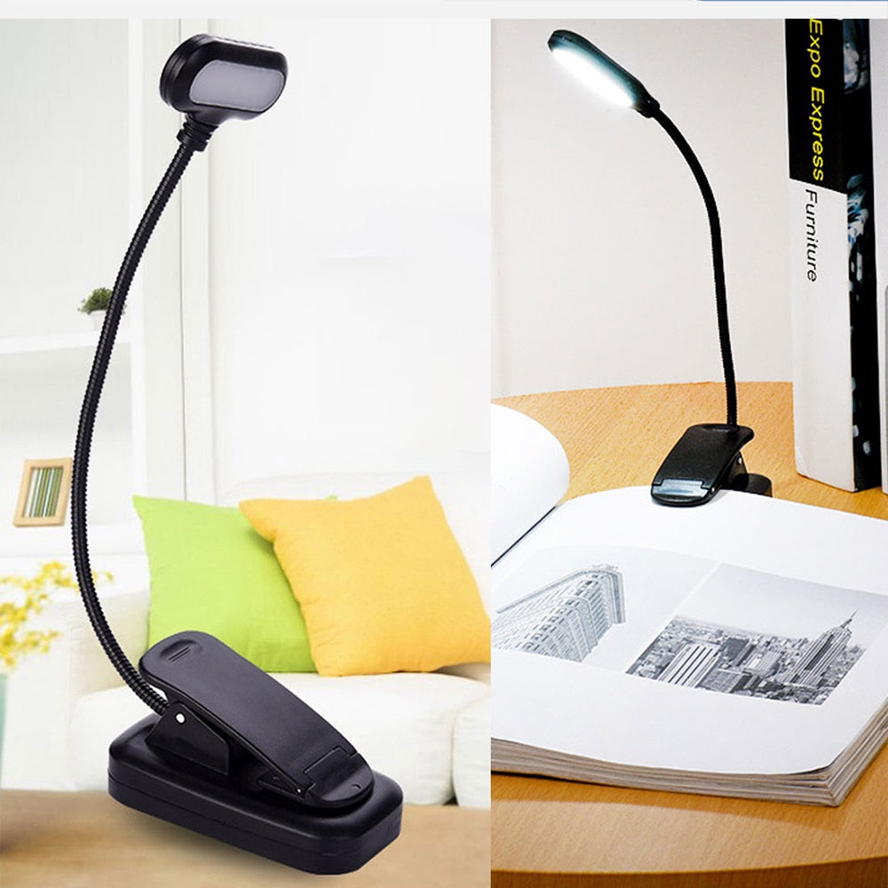 White ABS LED clip-on reading lamp emitting bright white light for study and nighttime reading — view 2