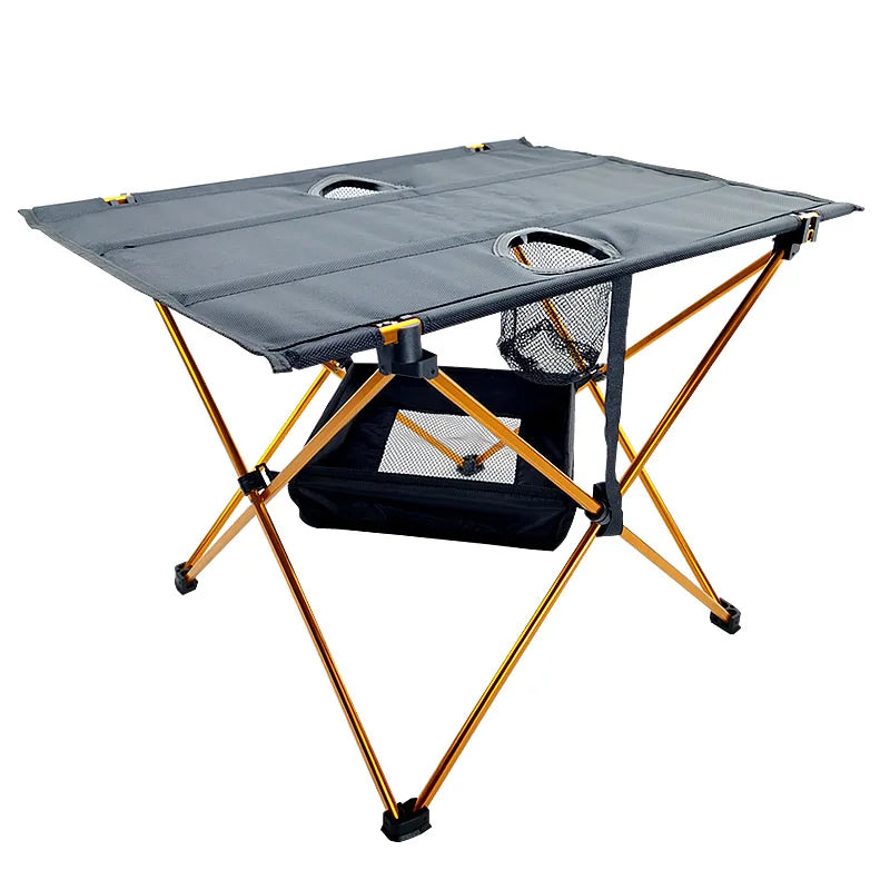 Lightweight folding camping table made of silver aluminum alloy for outdoor picnics and travel