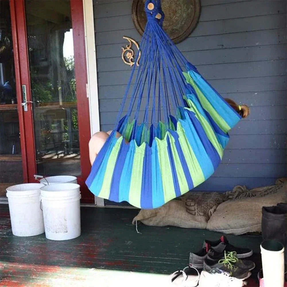 Hanging rope hammock chair swing for outdoor camping and garden patio with comfortable matching pillow — view 4
