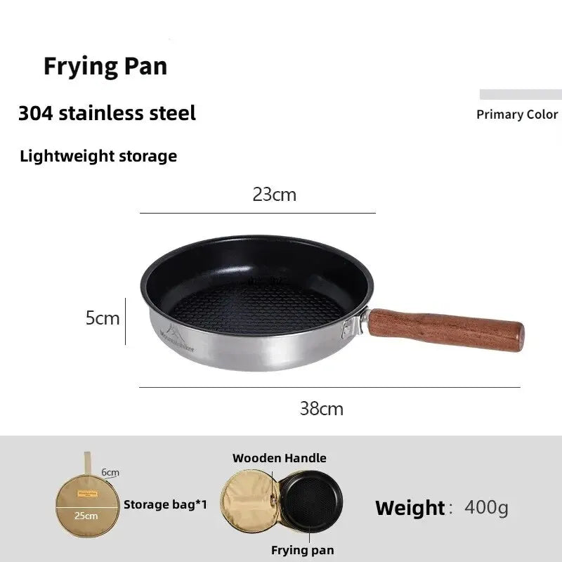 Silver camping non-stick frying pan with detachable sabili wood handle for outdoor cooking — view 3