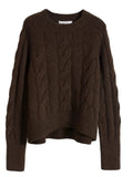 Womens thick pure cashmere crewneck sweater with twist knit texture and loose fit