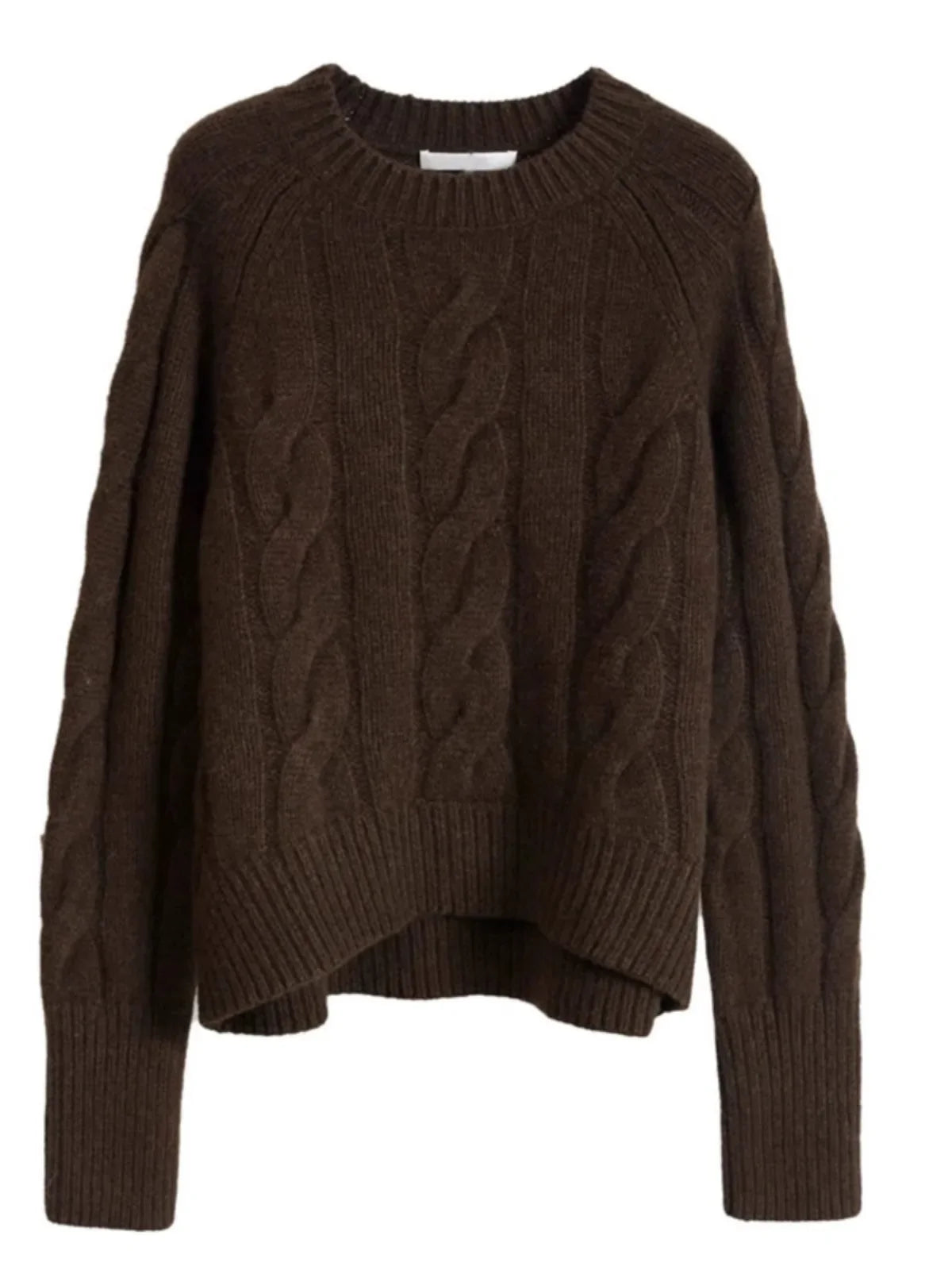 Womens thick pure cashmere crewneck sweater with twist knit texture and loose fit