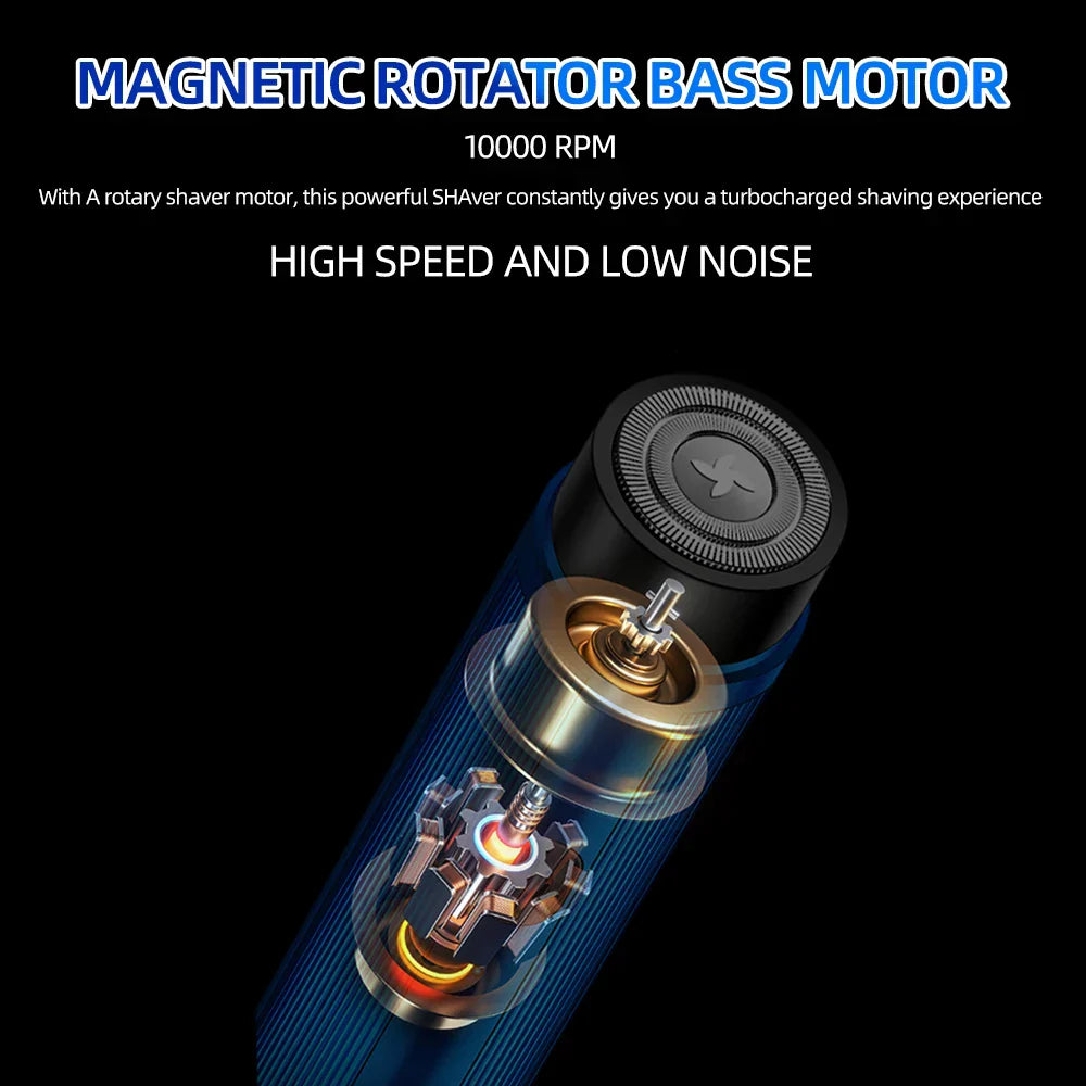 Compact blue mini electric shaver with rotary blade and digital LED power display for travel — view 3