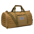Khaki 40L tactical gym duffle bag with adjustable shoulder strap and durable fabric construction