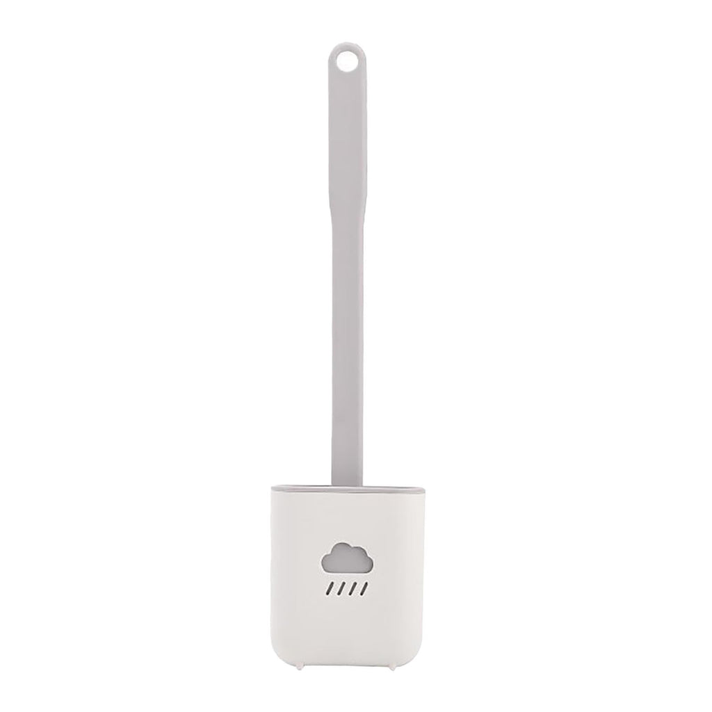 Silicone toilet brush set with wall-mounted ventilated holder and long ergonomic handle in modern bathroom — view 3
