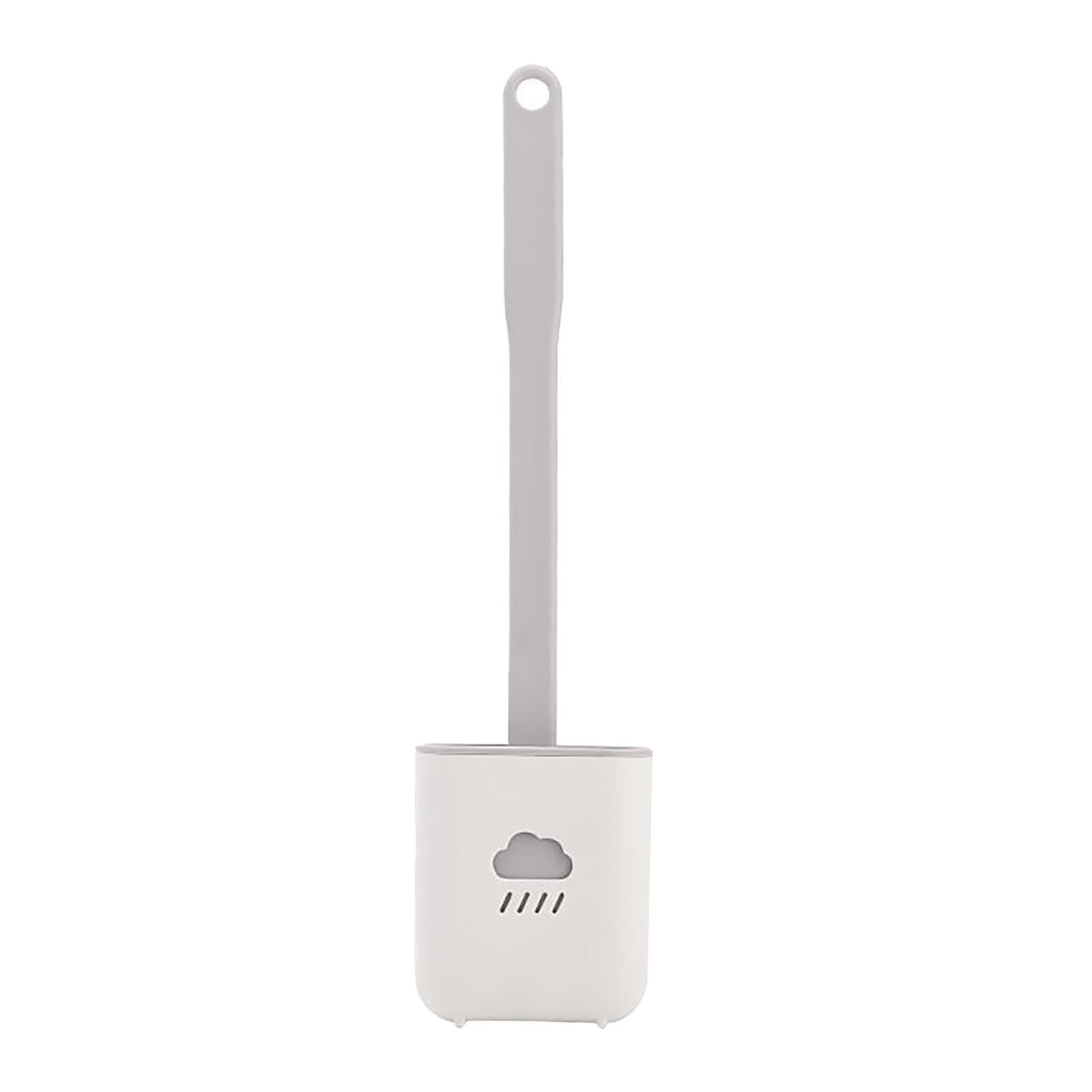 Silicone toilet brush set with wall-mounted ventilated holder and long ergonomic handle in modern bathroom — view 3
