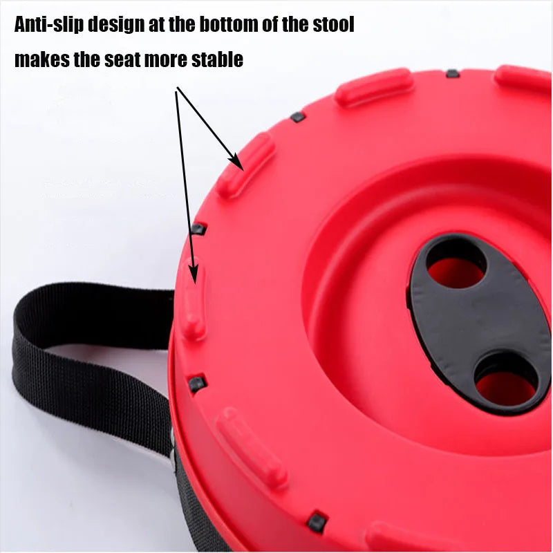 Red portable retractable outdoor stool for camping and beach trips made of durable plastic — view 5