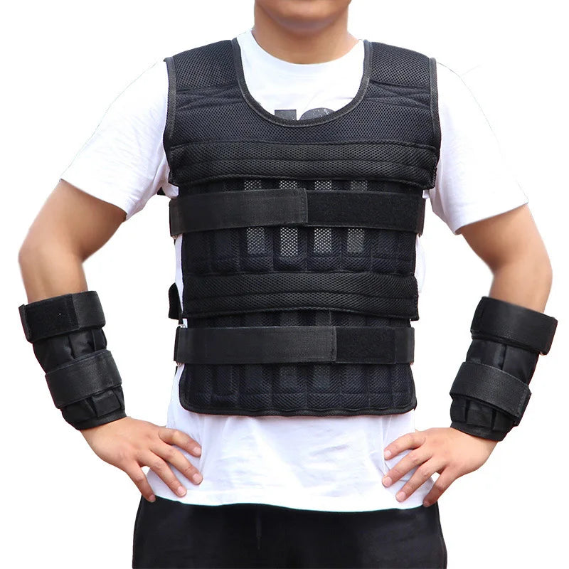 Black adjustable weighted vest made of breathable Oxford fabric for fitness and strength training — view 4