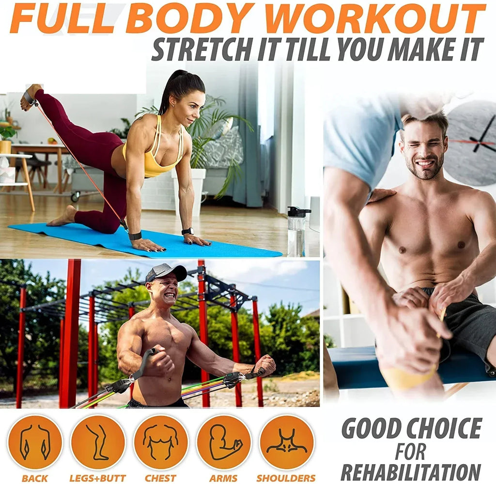 11-piece 300lb resistance band set with handles, ankle straps, and door anchor for home gyms — view 3
