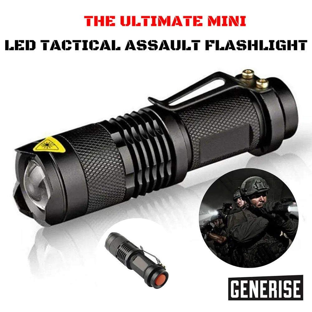 Black waterproof tactical LED flashlight with non-slip texture and tactical tail switch — view 2