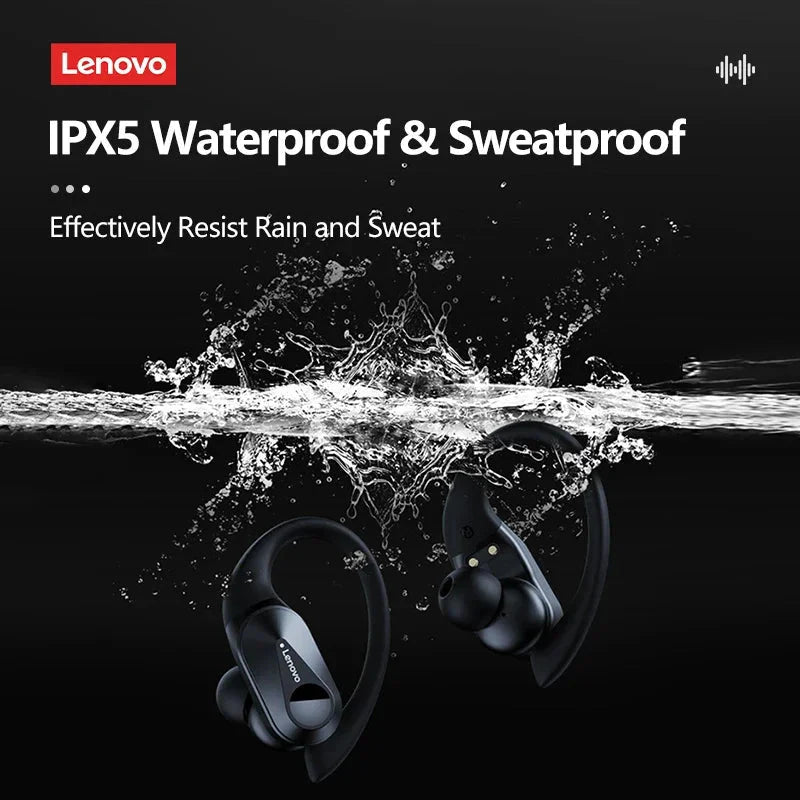 Lenovo LP75 wireless sports earphones with flexible silicone ear hooks and digital LED charging case — view 4