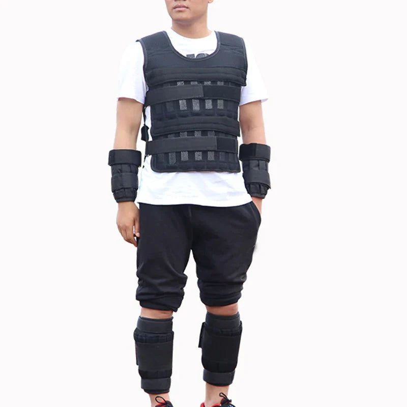 Black adjustable weighted vest made of breathable Oxford fabric for fitness and strength training — view 3