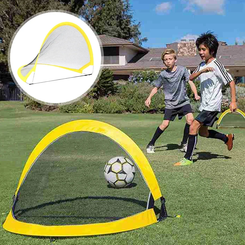 Foldable training goal net kit for kids including pop up goals, soccer ball and pump — view 2