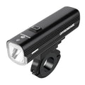 Black aluminum 1000 lumen rechargeable bike headlight with three lighting modes for cycling visibility