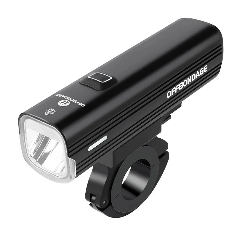 Black aluminum 1000 lumen rechargeable bike headlight with three lighting modes for cycling visibility