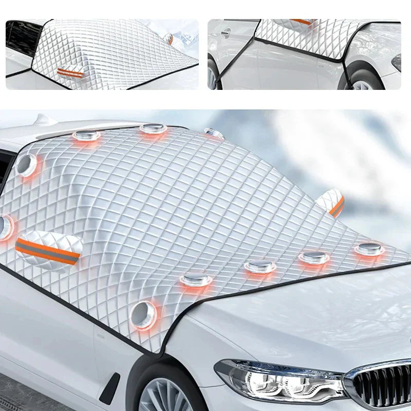 Magnetic car windshield cover in black oxford cloth protecting a vehicle from snow and ice — view 2