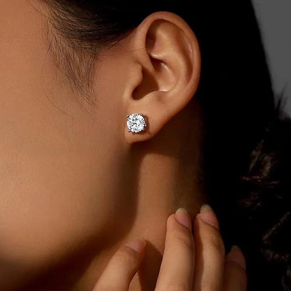 2.0ct moissanite stud earrings in 925 sterling silver displaying brilliant diamond-like fire and clarity. — view 4