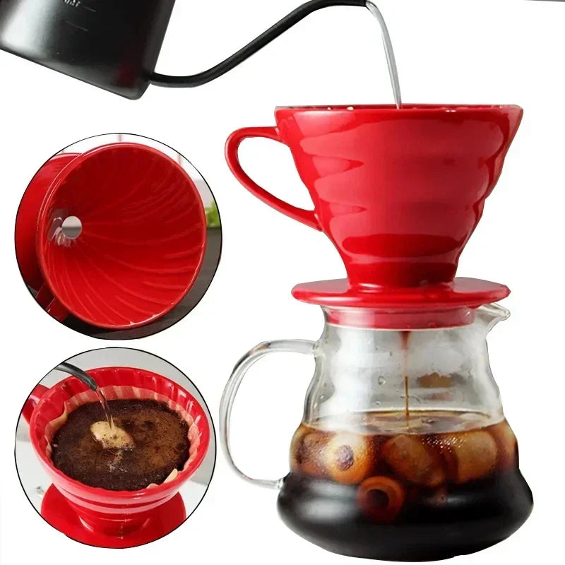 Ceramic pour over dripper with detachable stand and spiral ribs for manual coffee brewing — view 2