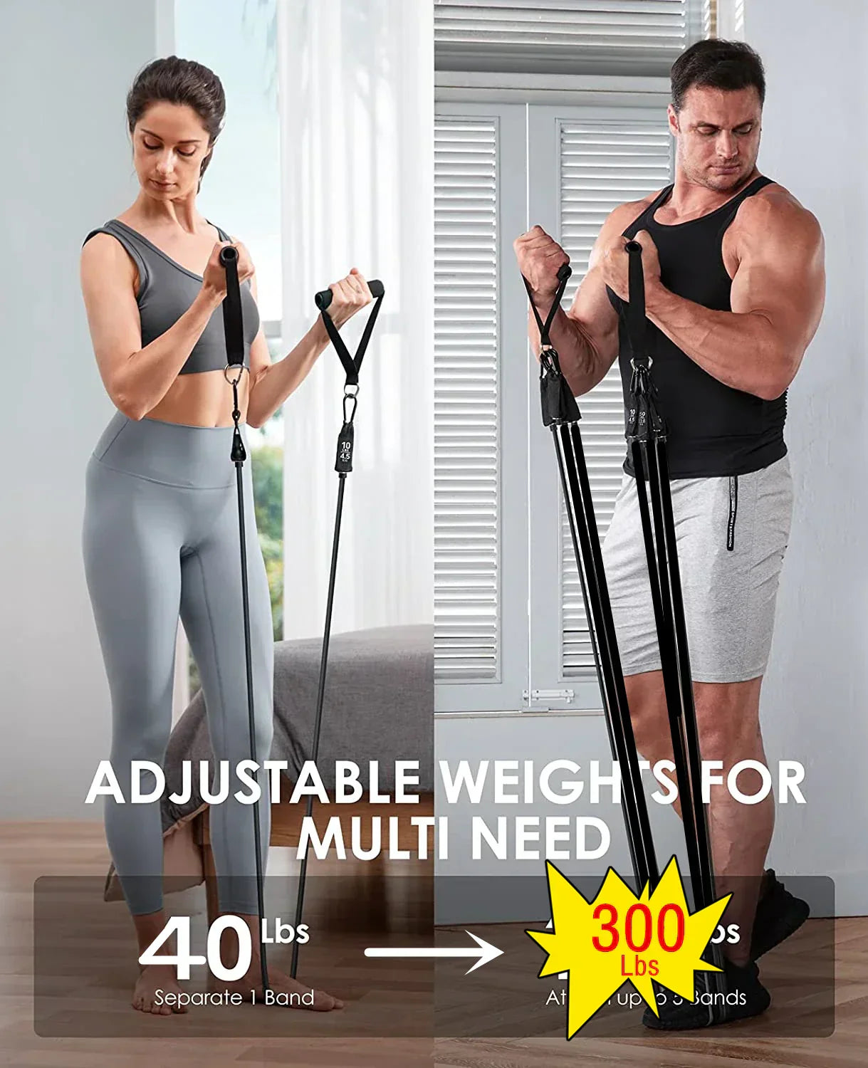 11-piece 300lb resistance band set with handles, ankle straps, and door anchor for home gyms — view 2