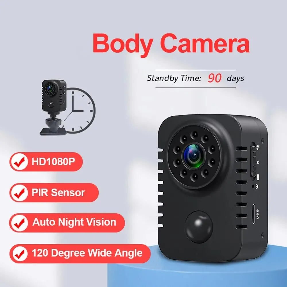 Black mini 1080p full HD smart WiFi pocket security camera with wide angle — view 3