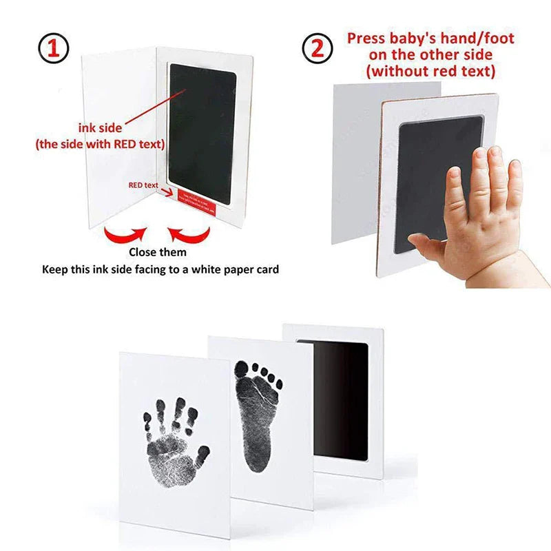 Mess-free baby handprint and footprint inkless transfer kit with two white display cards — view 2