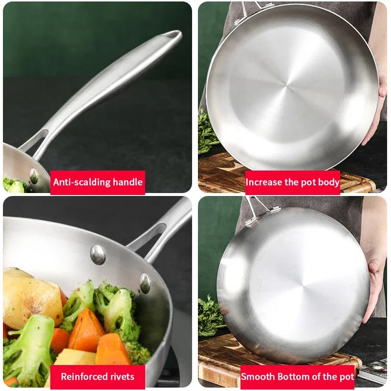Silver 28cm stainless steel uncoated frying pan with traditional round bottom and wide cooking surface — view 2