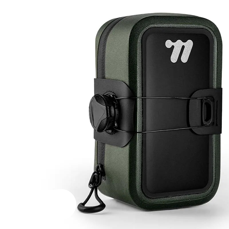 Green 0.5L waterproof mini bicycle saddle bag made of durable 600D TPU material.