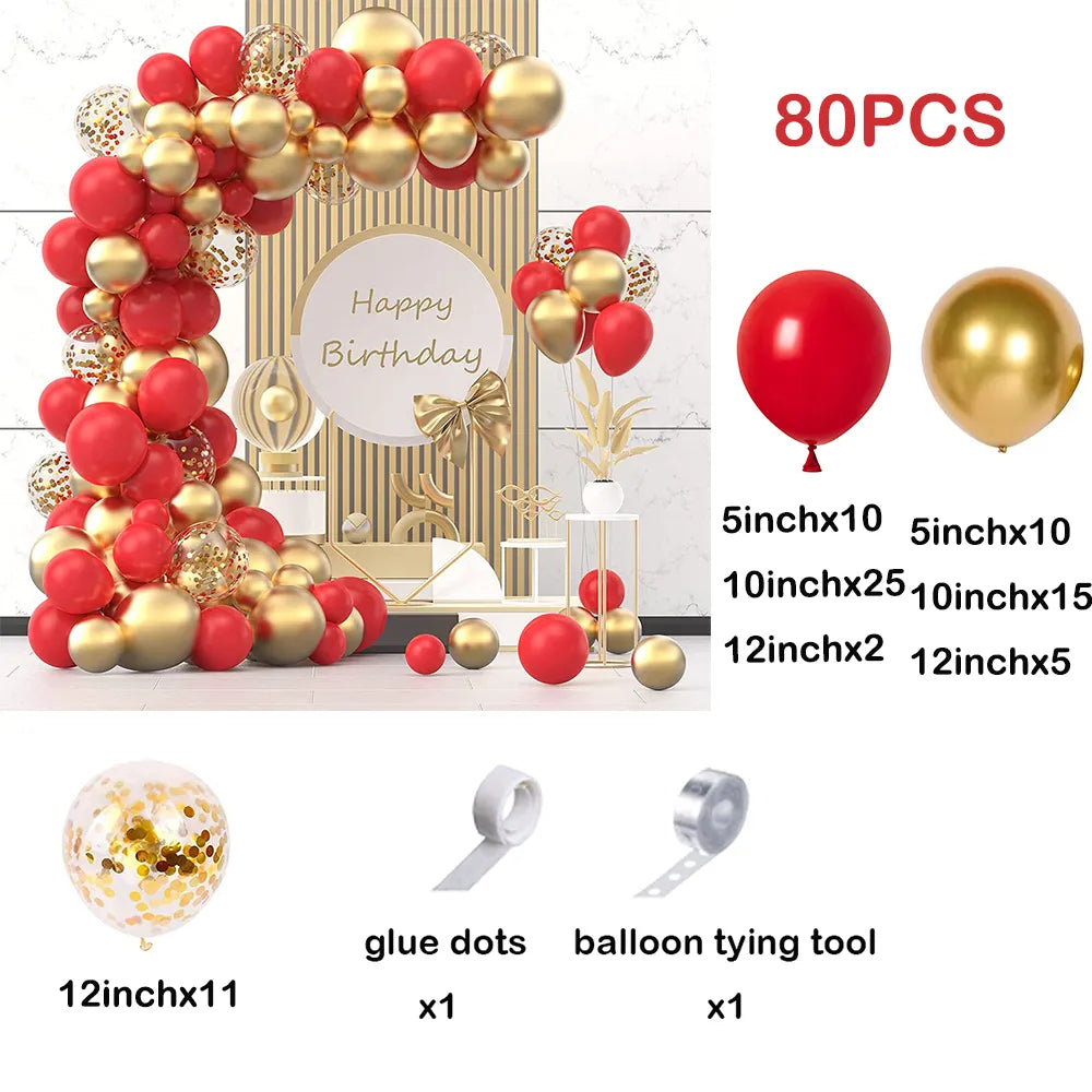 Red and gold balloon arch garland kit with metallic confetti balloons for party decor — view 2