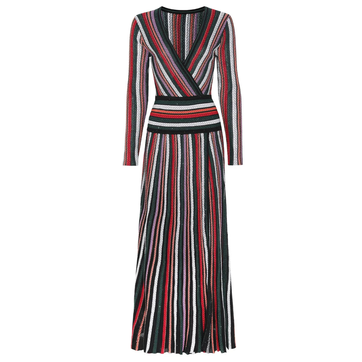Vibrant Striped Knit Midi Dress-4