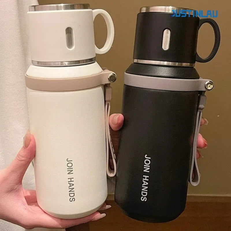 Stainless steel vacuum insulated flask with built-in tea strainer for hot and cold beverages — view 2