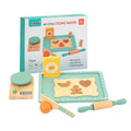Wooden pretend play pastry set with scale baking tray and cut out biscuit dough for kids