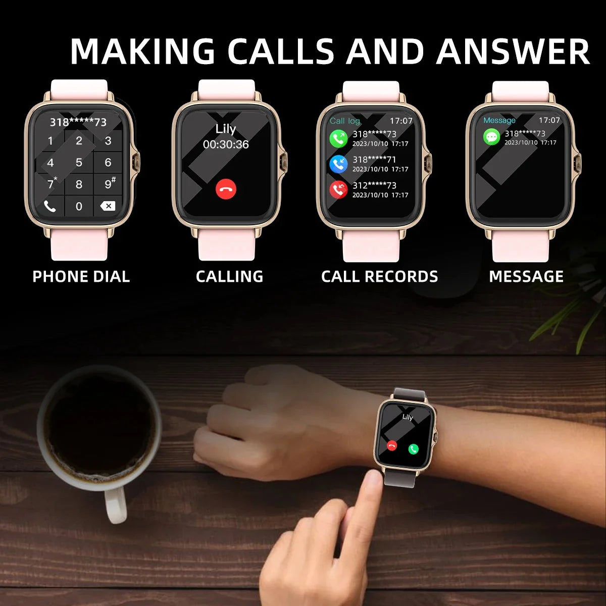 1.83'' Waterproof Smart Watch with Message Answer Call Sleep Monitoring Sports Pedometer Information Alerts For iPhone Android-3